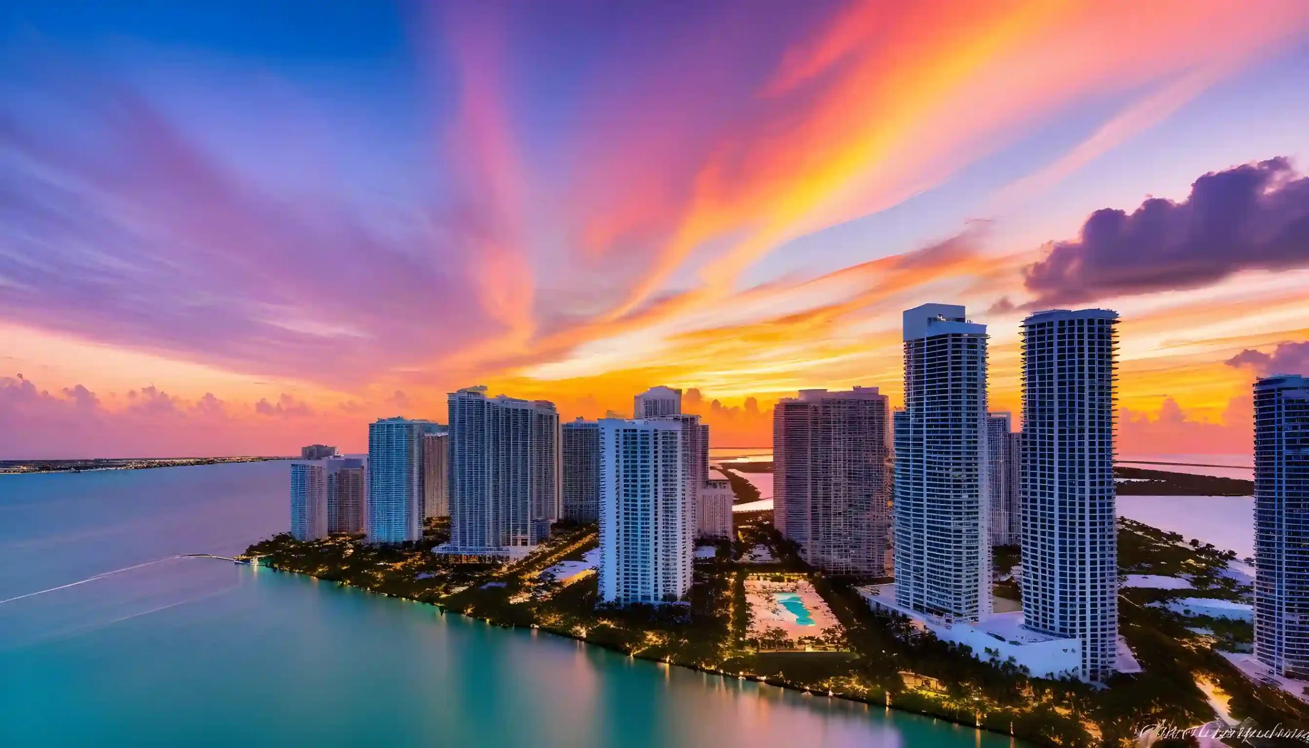 Key Biscayne Skyline at Sunset, Miami Sunny Tours